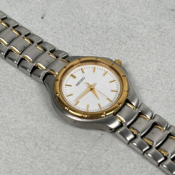 Seiko Watch Womens 27mm Two Tone Stainless Steel Quartz White Dial New Battery - Picture 1 of 12